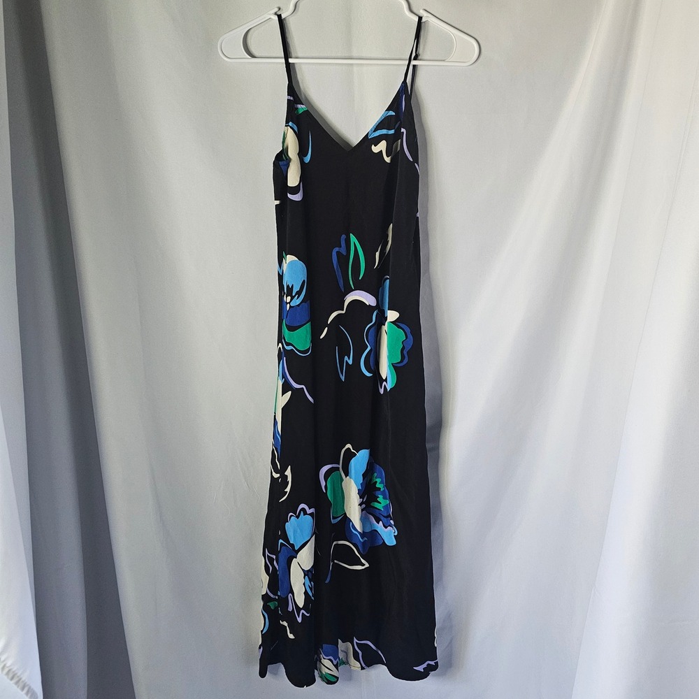 GAP Floral Slip Midi Dress‎ Medium Black Blue 90s Grunge Lightweight boho